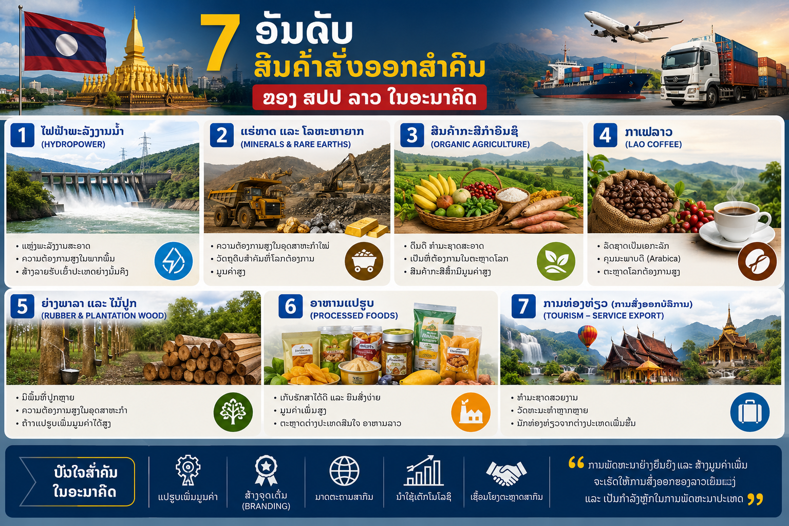 7 ອັນດັບ ສິນຄ້າສົ່ງອອກສຳຄັນຂອງ ສປປ ລາວ ໃນອະນາຄົດ